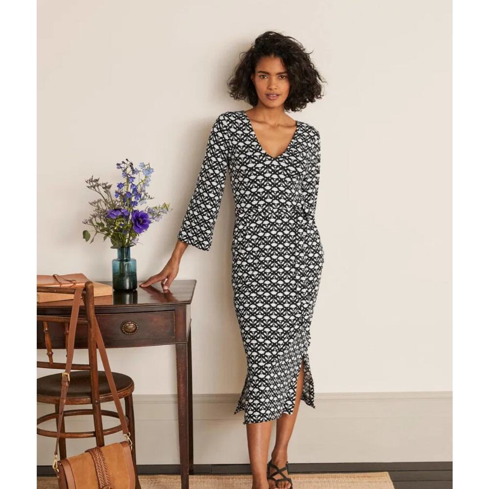Boden Women's Black and White Amy Jersey Midi Dress Size Medium